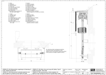 VR90W (P1148) Motor drive pre-hung with Gallery Type 8 profile-cord guide - fixed wide
